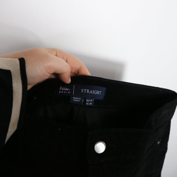 Boden Straight Leg Corduroy Jeans Womens 8 Black Patch Pockets Ankle High Rise - Picture 4 of 7